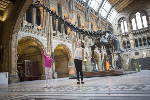  Children with Dippy the Diplodocus at the Natural History Museum, London
